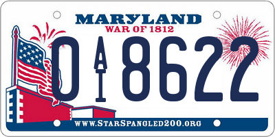 MD license plate 0AI8622