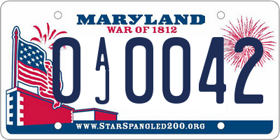 MD license plate 0AJ0042