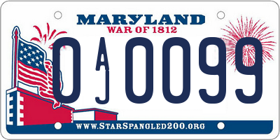 MD license plate 0AJ0099