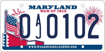 MD license plate 0AJ0102