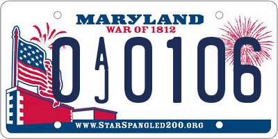 MD license plate 0AJ0106
