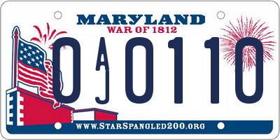 MD license plate 0AJ0110