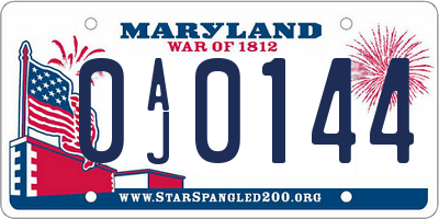 MD license plate 0AJ0144