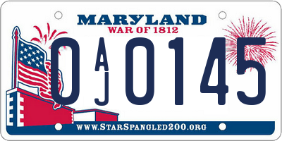 MD license plate 0AJ0145