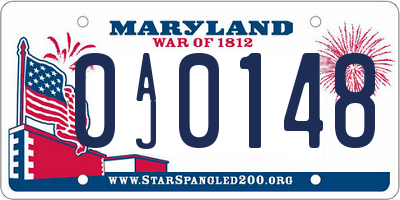 MD license plate 0AJ0148