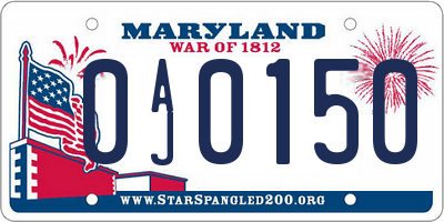 MD license plate 0AJ0150