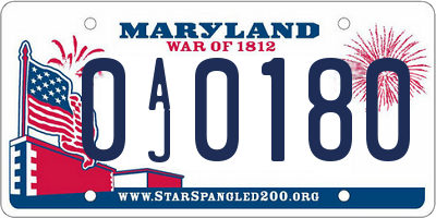 MD license plate 0AJ0180