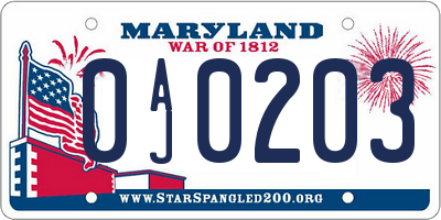 MD license plate 0AJ0203