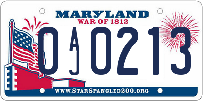 MD license plate 0AJ0213