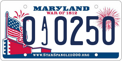 MD license plate 0AJ0250