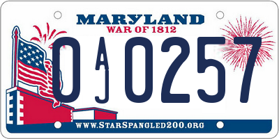 MD license plate 0AJ0257
