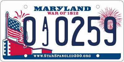 MD license plate 0AJ0259