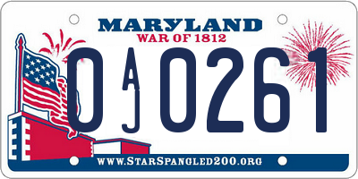 MD license plate 0AJ0261