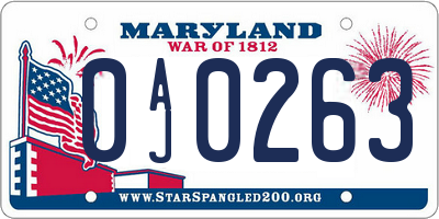 MD license plate 0AJ0263