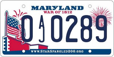 MD license plate 0AJ0289