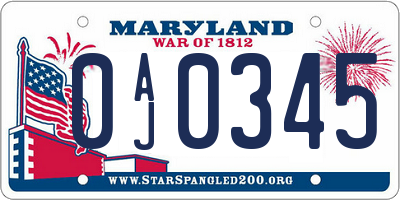 MD license plate 0AJ0345