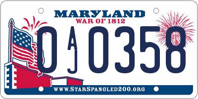 MD license plate 0AJ0358