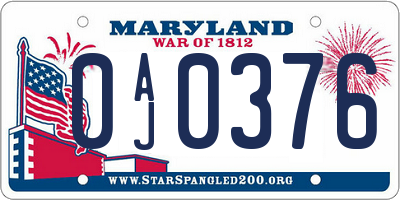 MD license plate 0AJ0376