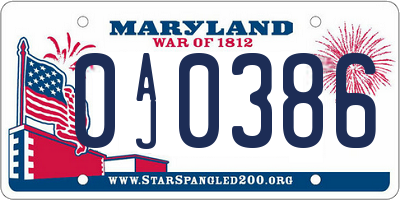 MD license plate 0AJ0386
