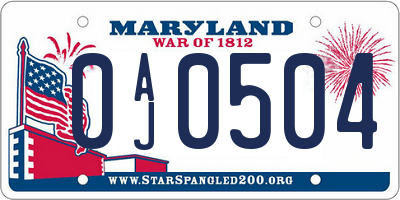 MD license plate 0AJ0504