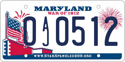 MD license plate 0AJ0512