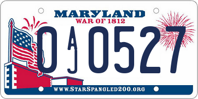 MD license plate 0AJ0527