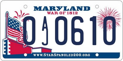 MD license plate 0AJ0610