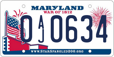 MD license plate 0AJ0634