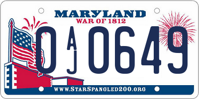 MD license plate 0AJ0649