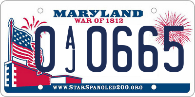 MD license plate 0AJ0665