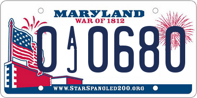 MD license plate 0AJ0680