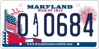 MD license plate 0AJ0684