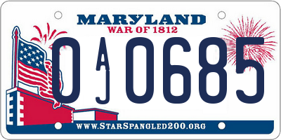 MD license plate 0AJ0685