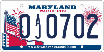 MD license plate 0AJ0702