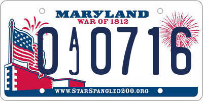 MD license plate 0AJ0716