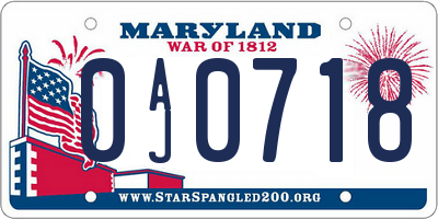 MD license plate 0AJ0718