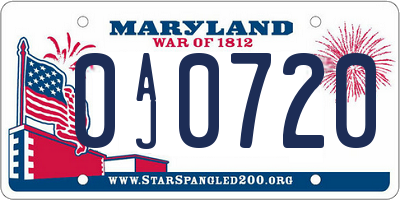 MD license plate 0AJ0720