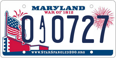 MD license plate 0AJ0727