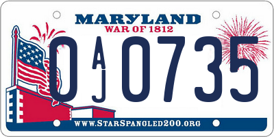 MD license plate 0AJ0735