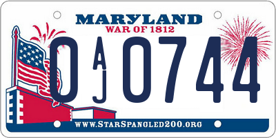 MD license plate 0AJ0744