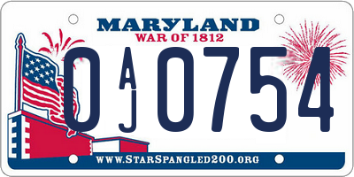 MD license plate 0AJ0754
