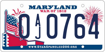MD license plate 0AJ0764