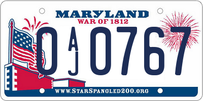 MD license plate 0AJ0767