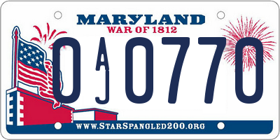 MD license plate 0AJ0770