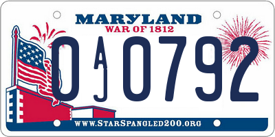 MD license plate 0AJ0792
