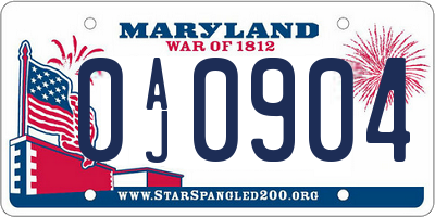 MD license plate 0AJ0904