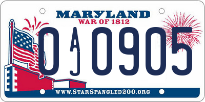 MD license plate 0AJ0905