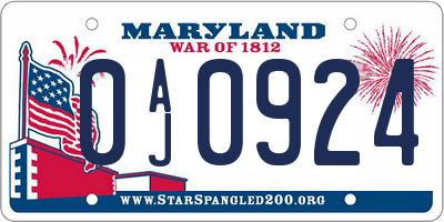 MD license plate 0AJ0924