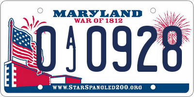 MD license plate 0AJ0928