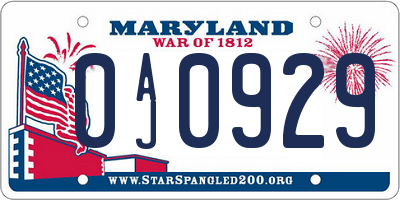 MD license plate 0AJ0929